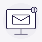 Ilustración de un monitor con un sobre y un símbolo de aviso.