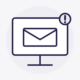 Ilustración de un monitor con un sobre y un símbolo de aviso.