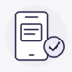 Ilustración de un teléfono con mensajes y una marca de comprobación.